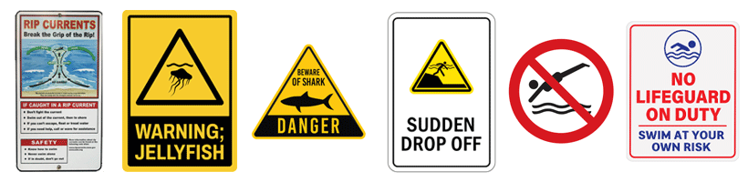 beach-signs Various beach warning signs.