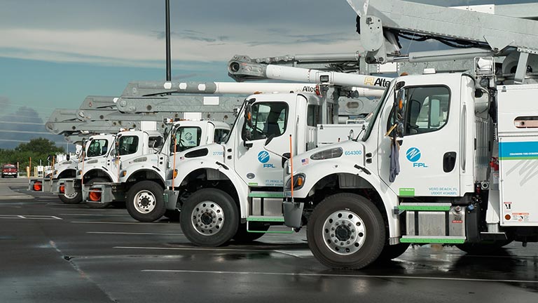 Power trucks lined up for storm preparedness.