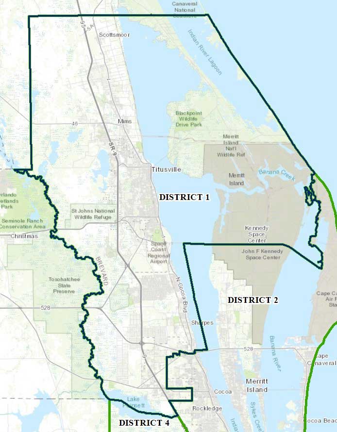 Map of Brevard County District One. Description follows.