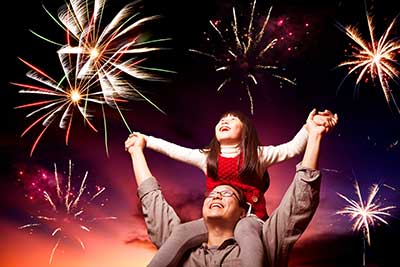 Father and daughter watching fireworks.