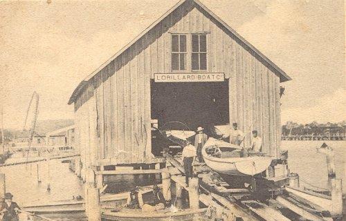 Boat house at the end of Titusville&#39;s City Dock at Main Street, home to the commercial fishing industry established in 1885.