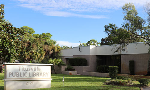 Current Titusville Public Library and sign.