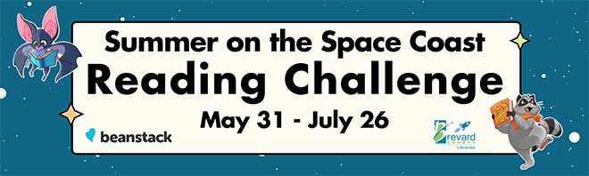 Summer-Reading-Challenge Summer on the Space Coast reading challenge May 31 to July 26.