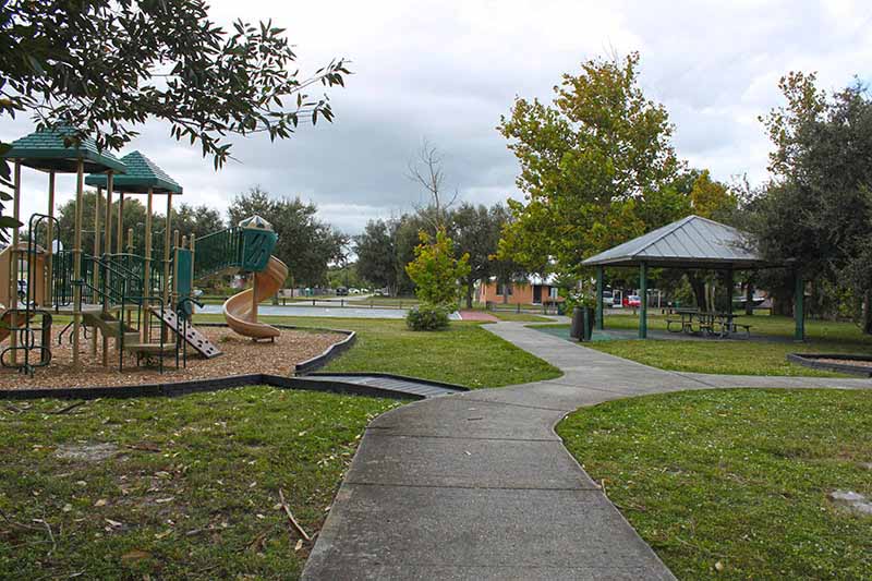 Park path going to playground and pavillion