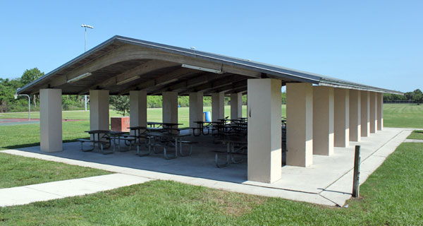 Large pavilion with multiple tables Large pavilion with multiple tables