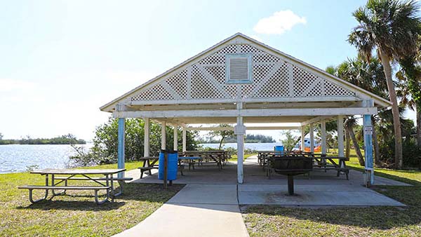 Pavilion with tables and grill