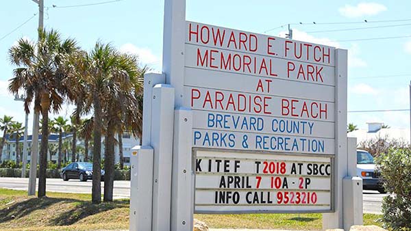 Park Entrance Howard E. Futch Memorial Park at Paradise Beach Sign