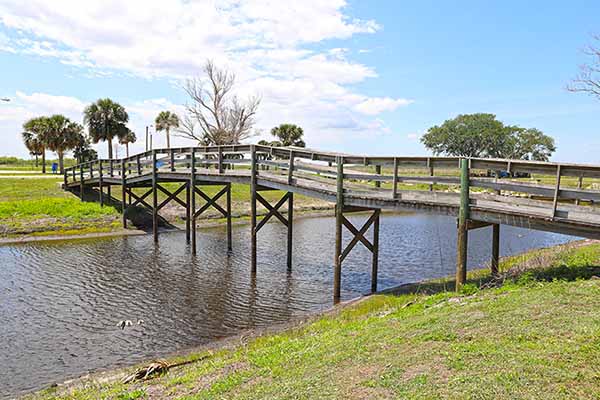 Wooden bridge over water