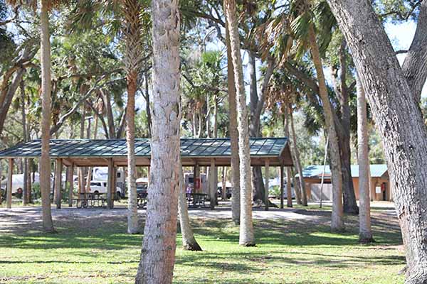 Pavilion and Restrooms in wooded area