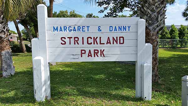 Margaret and Danny Strickland Park sign 