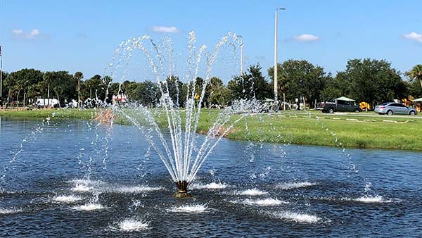 Water fountain in pond.