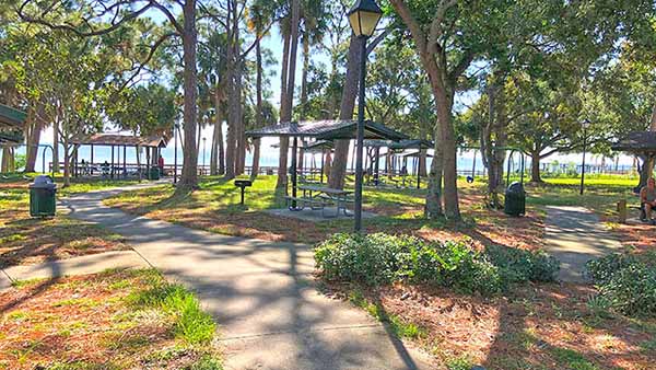 Pavilions surrounded by trees