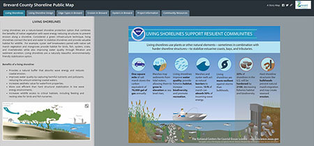 Screenshot of Living Shoreline Story Map. Click The Brevard County Living Shoreline Story Map link for details.