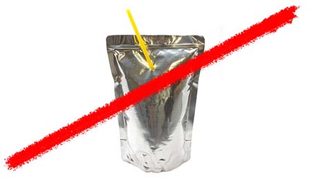 Line striking through drink pouch