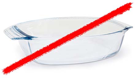 Line striking through glass baking dish